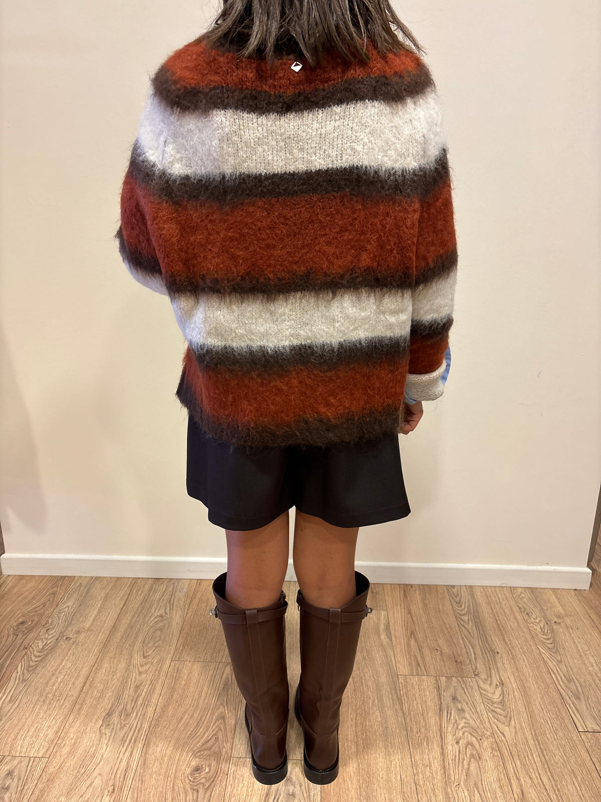 MEME ROAD - Cardigan over a righe color moro, arancione e bianco