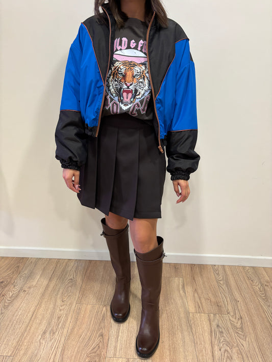 HAVEONE - Bomber moro e blu con chiusura con zip color marrone
