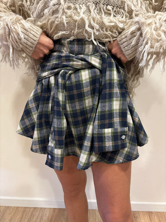 HAVEONE - Gonna in camicia a quadri con maniche finte color verde