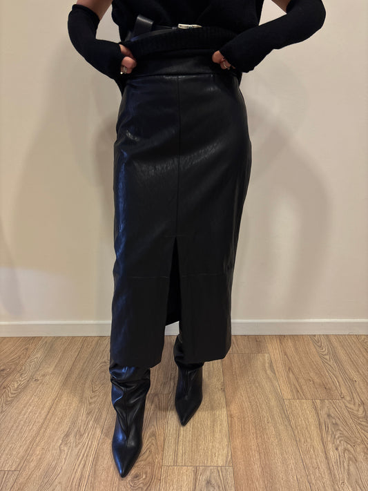 Gonna loungette Gold in ecopelle con spacco color nero