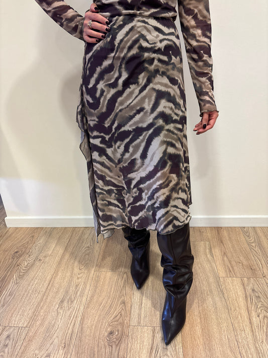 SUSY MIX - Gonna in tulle color moro e verde con spacco laterale