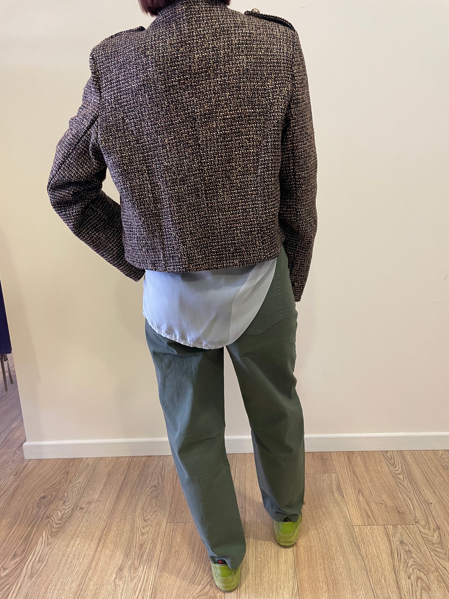 KONTATTO - Giacca Napoleon in tweed con bottoni oro color moro