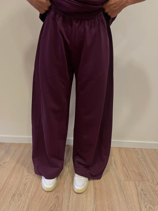 SUSY MIX - Pantalone con elastico in misto cotone barrel fit color barolo