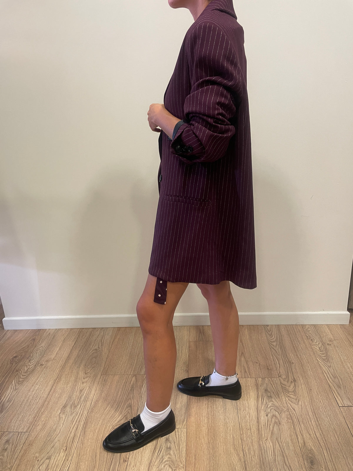 LUMINA - Blazer oversize gessato a doppiopetto color bourdeaux