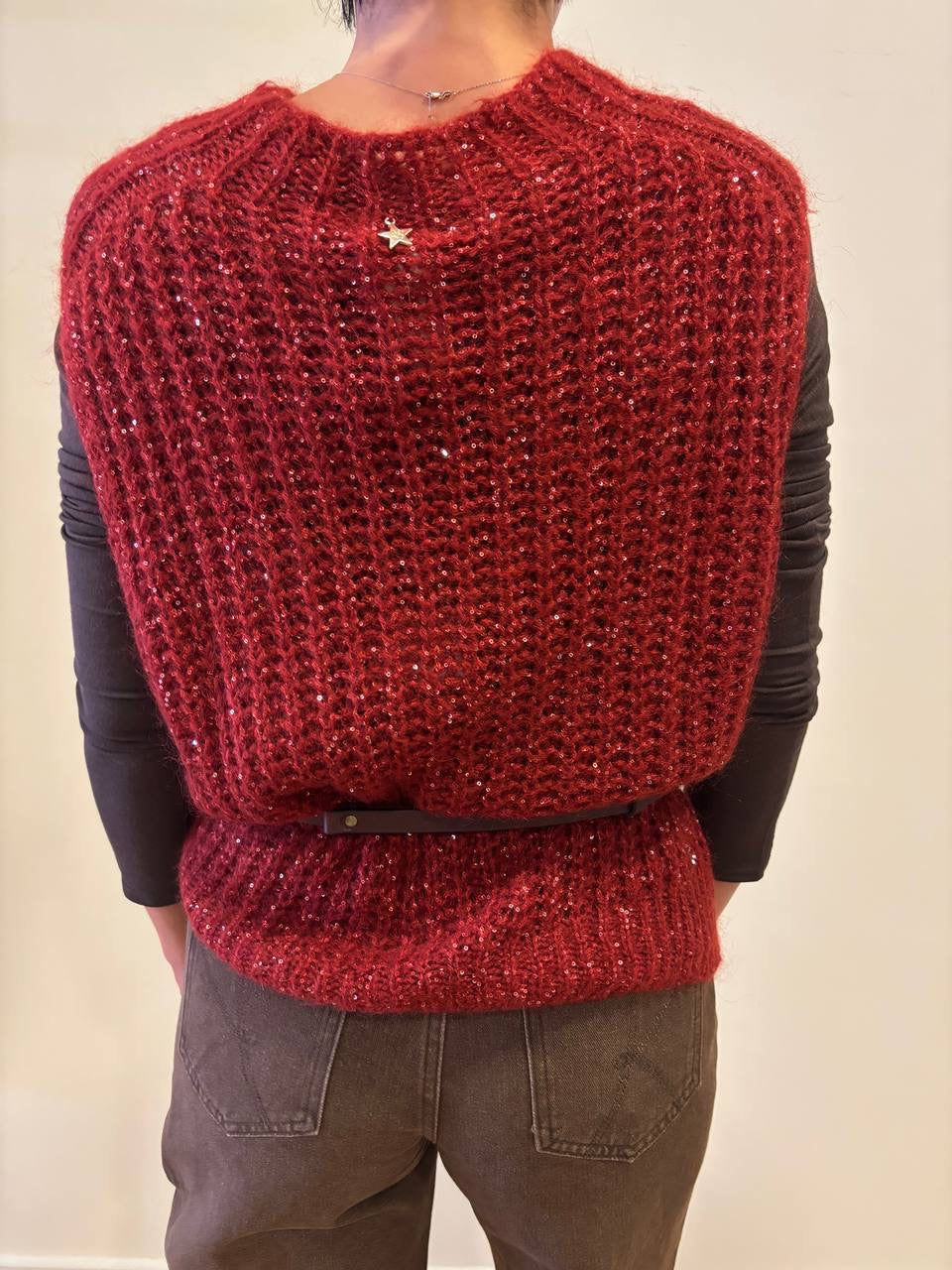 SOUVENIR - Gilet in maglia con micro lucette color ruggine
