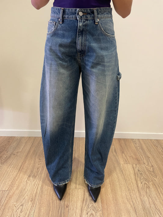 VICOLO - Jeans modello Kuma a vita media barrel fit con rotture in denim chiaro