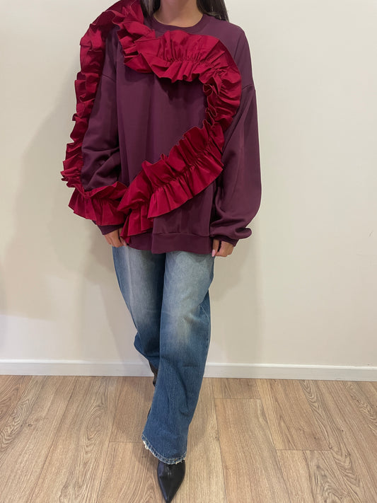 LUMINA - Felpa oversize garzata in misto cotone con dettaglio rouges rossa color bordeaux