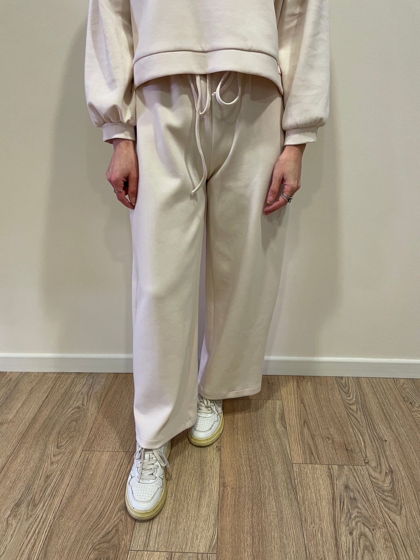 HAVEONE - Pantalone in felpa burro con elastico e coulisse