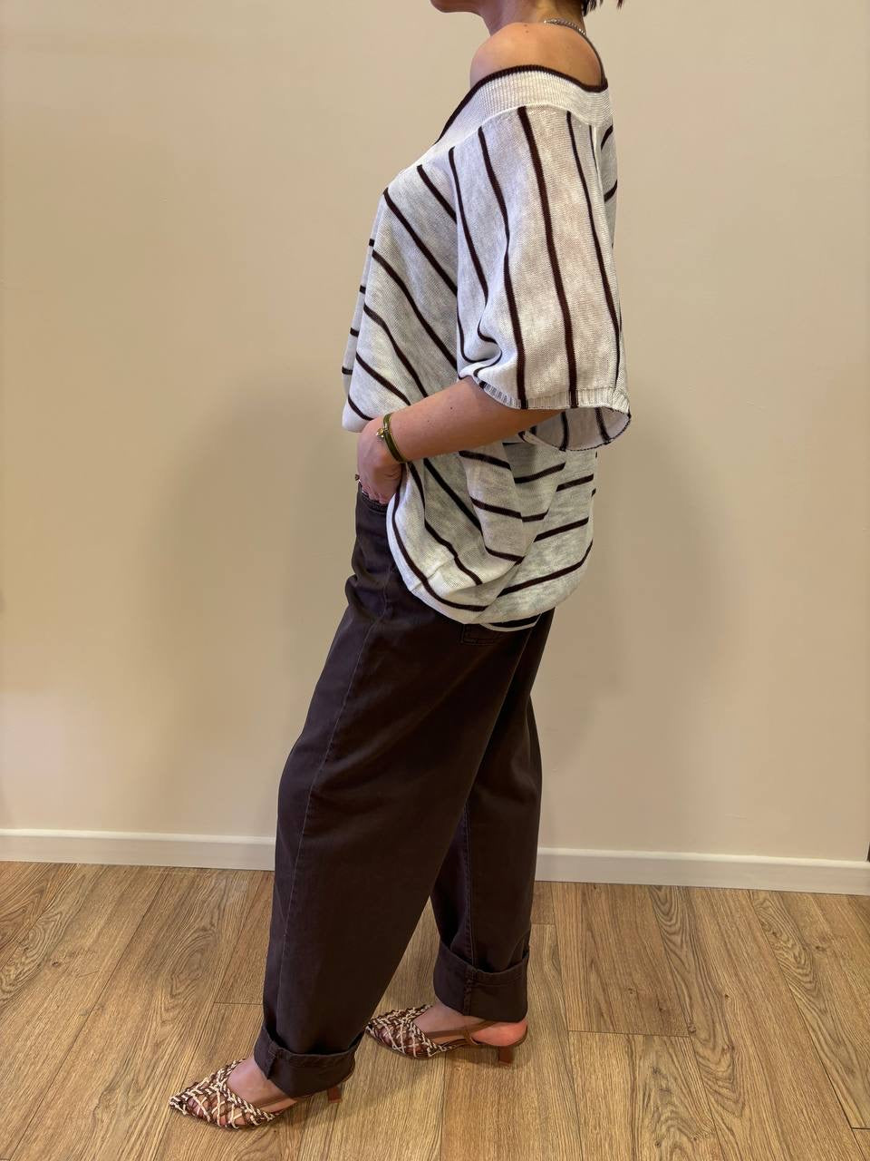 KAOS - Maglia a mezze maniche a righe con scollo a V