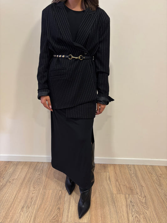 LUMINA - Blazer oversize gessato a doppiopetto color nero