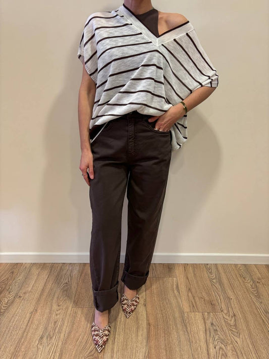 KAOS - Maglia a mezze maniche a righe con scollo a V