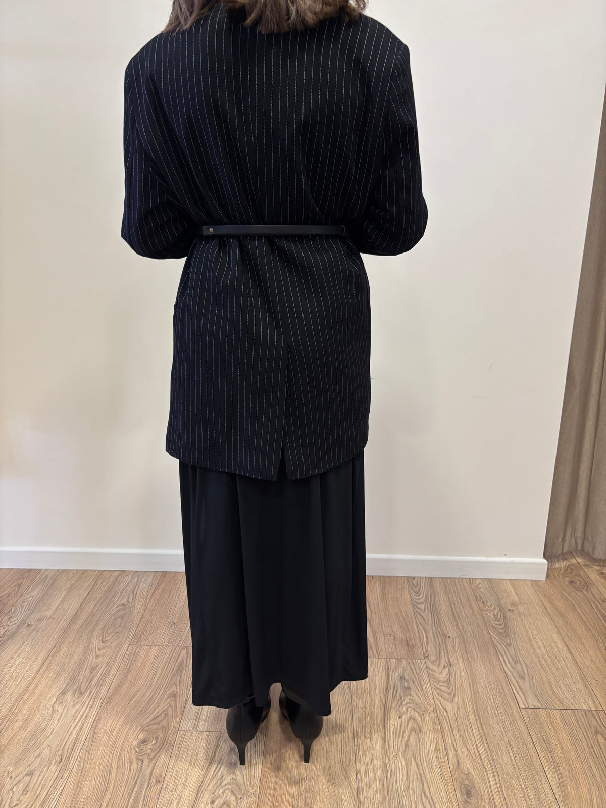 LUMINA - Blazer oversize gessato a doppiopetto color nero