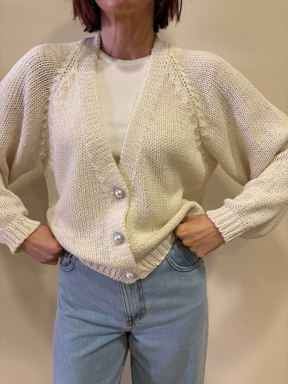 HAVEONE - Cardigan a scatoletta con bottoni a gioiello - più colori