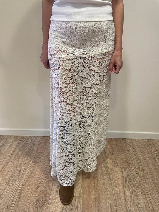 VICOLO - Gonna in pizzo burro lunga asimmetrica con culotte