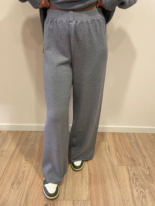 SUSY MIX - Pantalone in maglia a palazzo con elastico color grigio