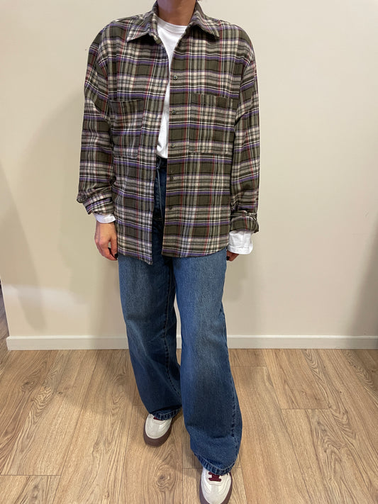 HAVEONE - Camicia over a quadri verde e viola