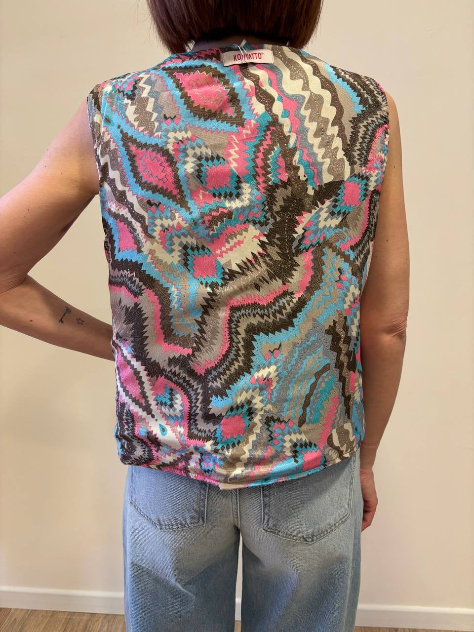 KONTATTO - Gilet trapuntato aperto in fantasia reversibile