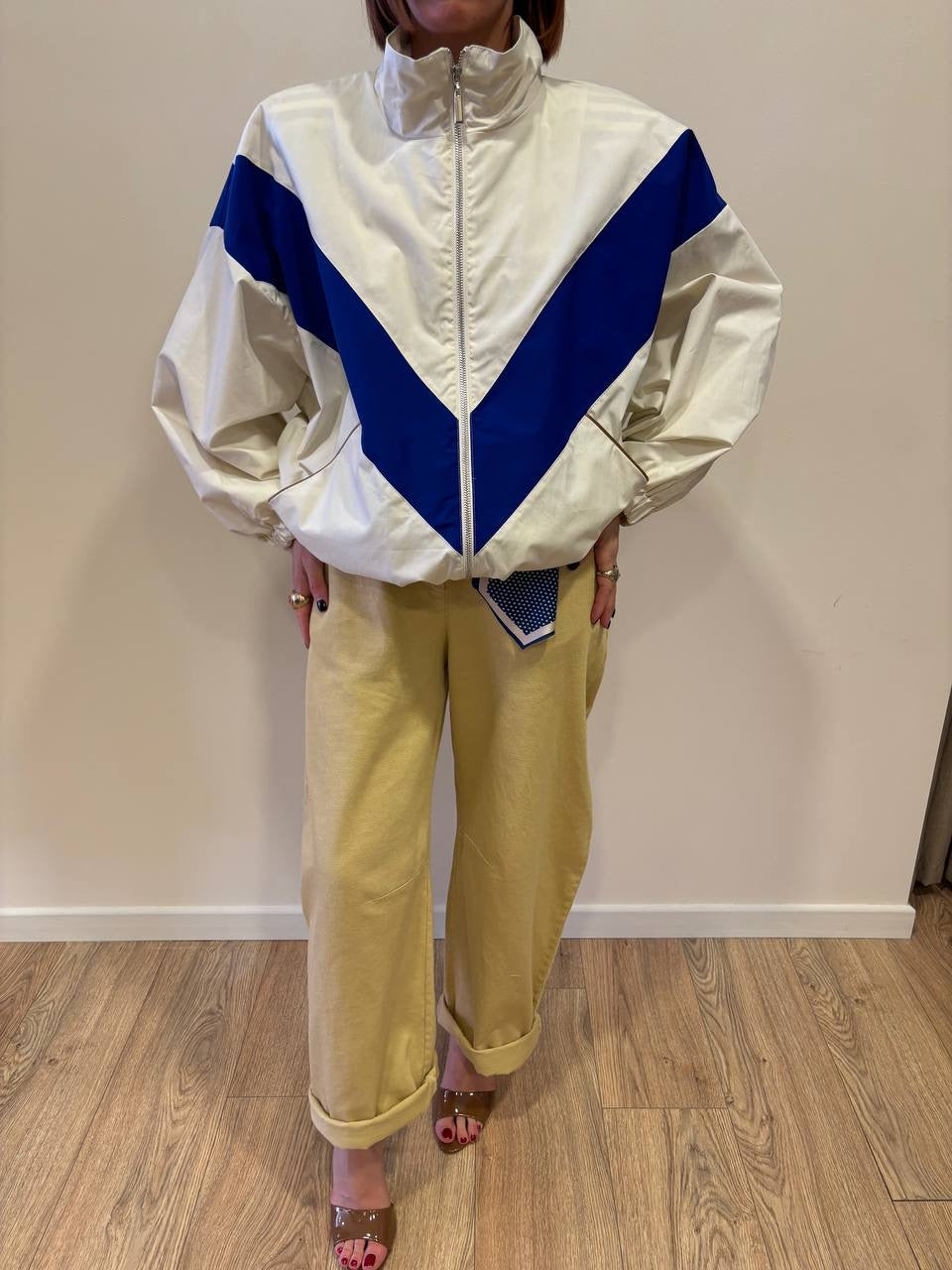 HAVEONE - Bomber in tessuto tecnico bianco e blu con chiusura con zip