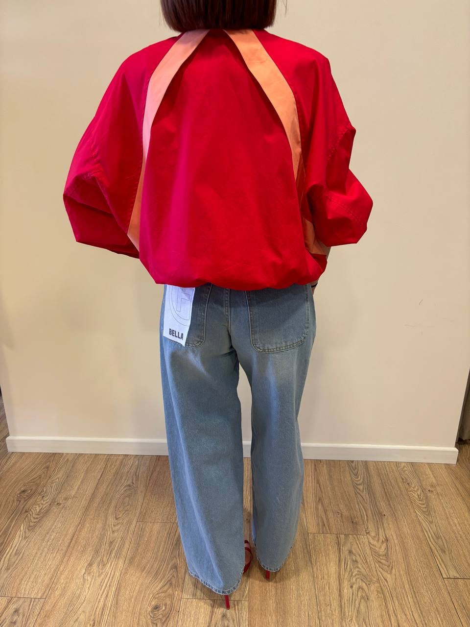 HAVEONE - Bomber in tessuto tecnico rosso e albicocca con zip