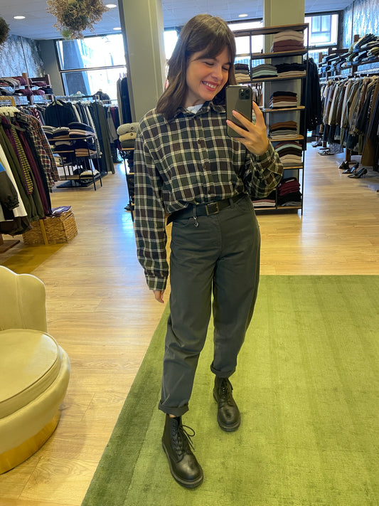 SUSY MIX - Camicia a quadri in flanella color verde militare e moro