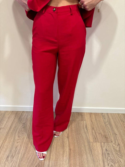 HAVEONE - Pantalone rosso a palazzo dritto con bottone bronzo