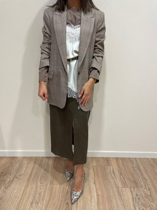 HAVEONE - Blazer in tartan color beige e moro