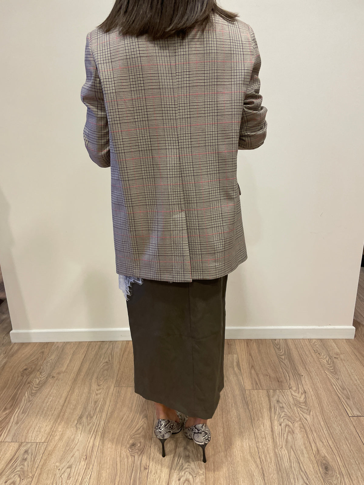 HAVEONE - Blazer in tartan color beige e moro