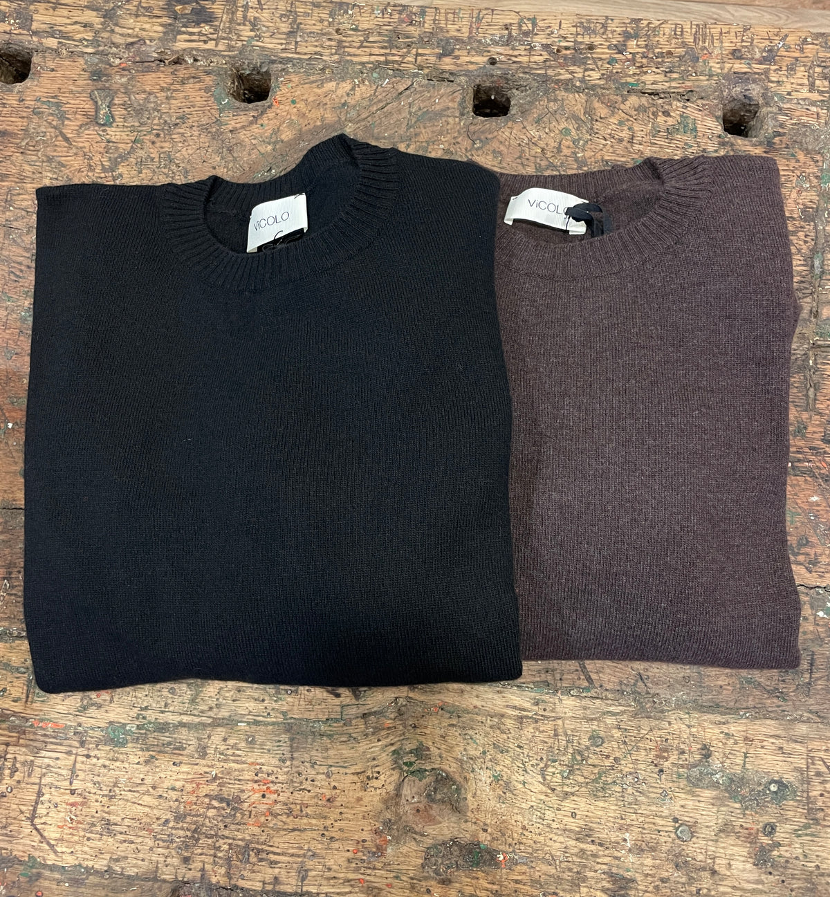 VICOLO - Maglia girocollo in misto lana e viscosa con finte maniche in vita color rosso - più varianti