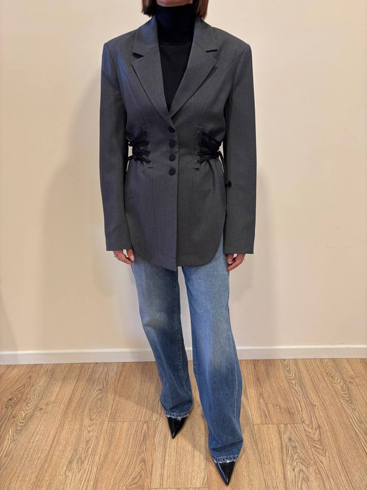 VICOLO - Blazer con bottoni e laccetti regolabili laterali in nero color grigio