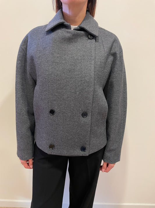 KAOS - Caban a doppiopetto con bottoni e tasche laterali color grigio melange