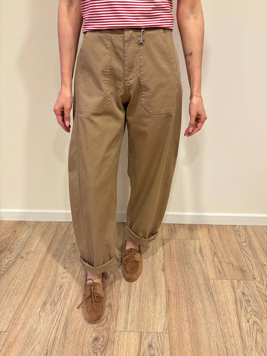 SUSY MIX - Pantalone barrel fit in cotone con cintura color cammello