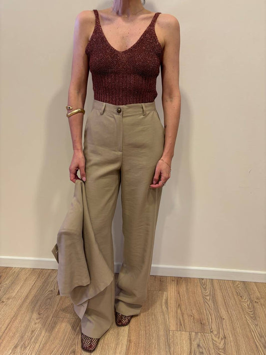 KAOS - Top in lurex color ruggine con scollo a V ampio