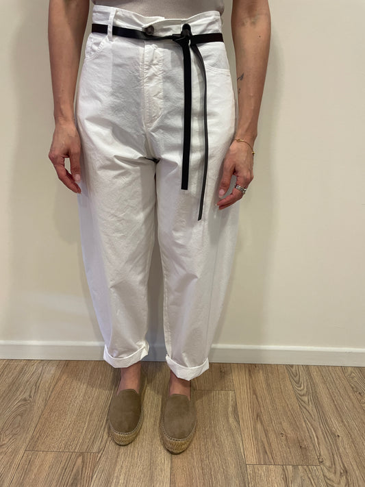 SUSY MIX - Pantalone in cotone baloon fit bianco ottico