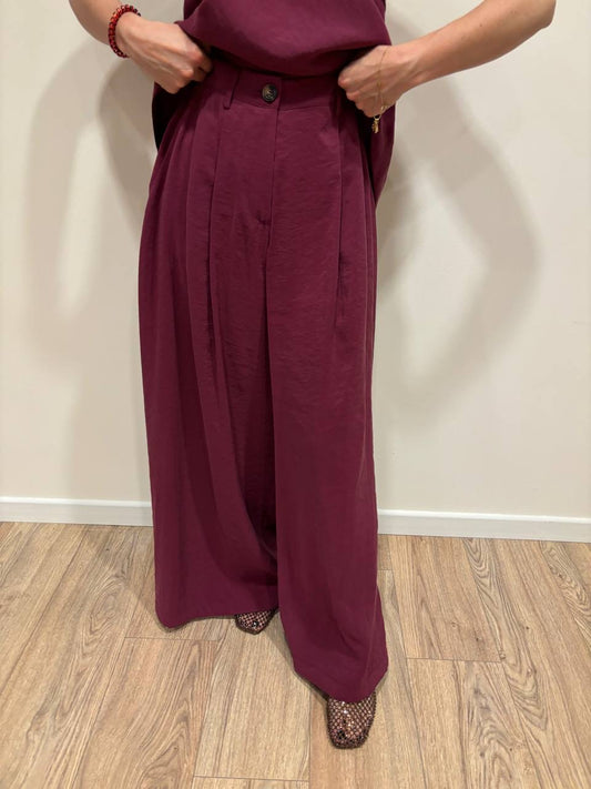 HAVEONE - Pantalone a palazzo ampio con pinces color vino