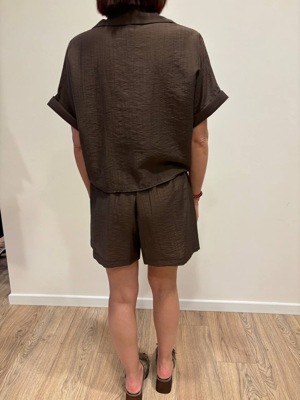 HAVEONE - Camicia a mezza manica con nodo color moro