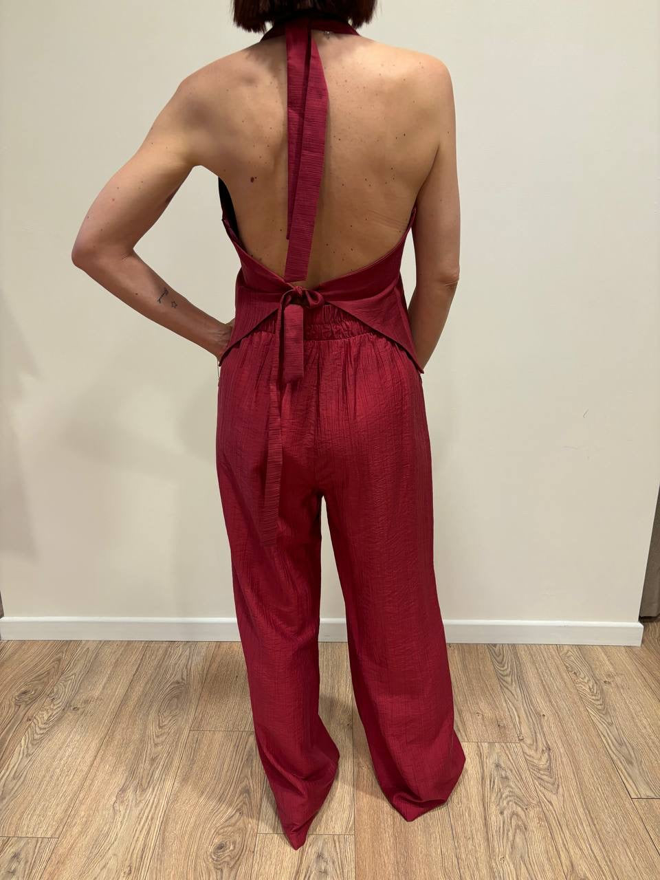 HAVEONE - Pantalone a palazzo dritto con elastico color india