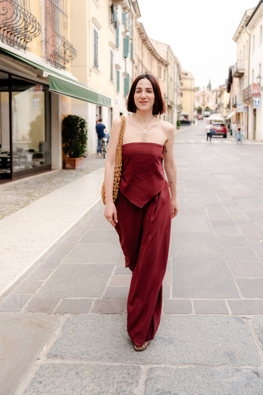 HAVEONE - Top a fazzoletto in viscosa e lino bordeaux