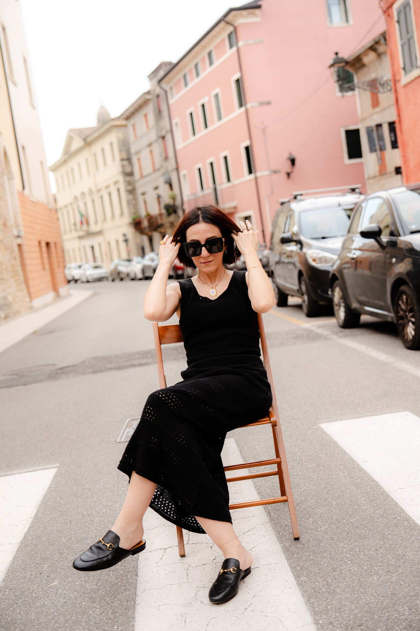 SUSY MIX - Set coordinato con top e longuette crochet nero