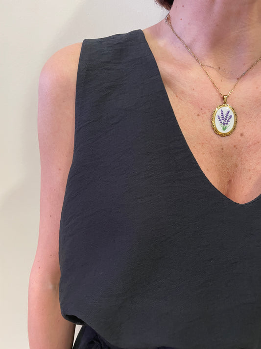 HAVEONE - Top con scollo a V in misto viscosa color nero