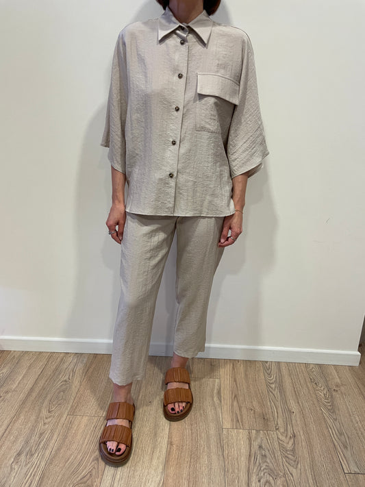 HAVEONE - Camicia con maniche a 3/4 ampie beige con bottoni