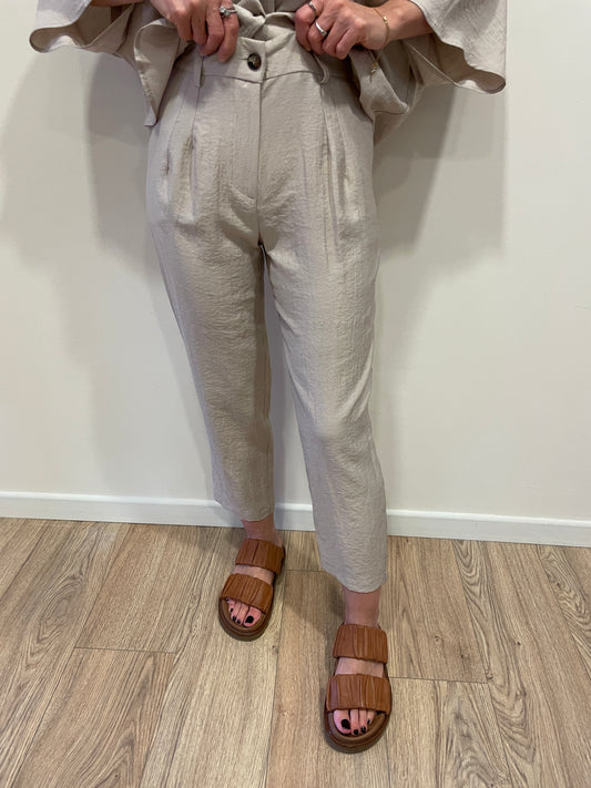 HAVEONE - Pantalone in misto viscosa beige baggy fit