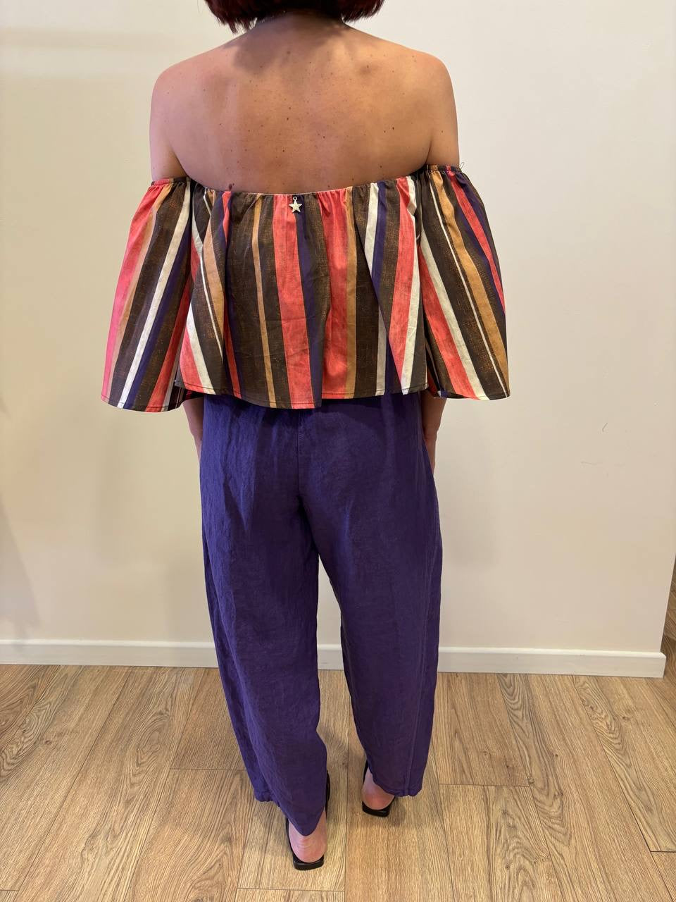 SUSY MIX - Pantalone barrel fit 100% lino color viola