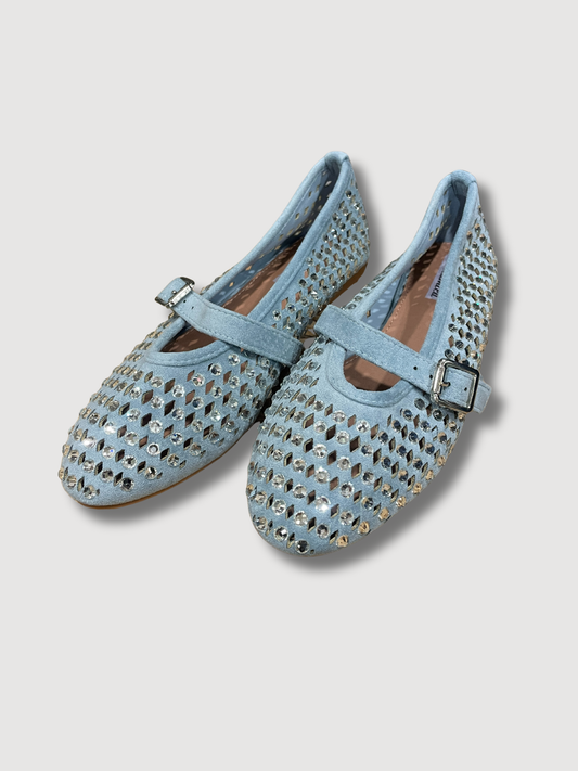 Ballerine traforate con strass e cinturino - azzurro