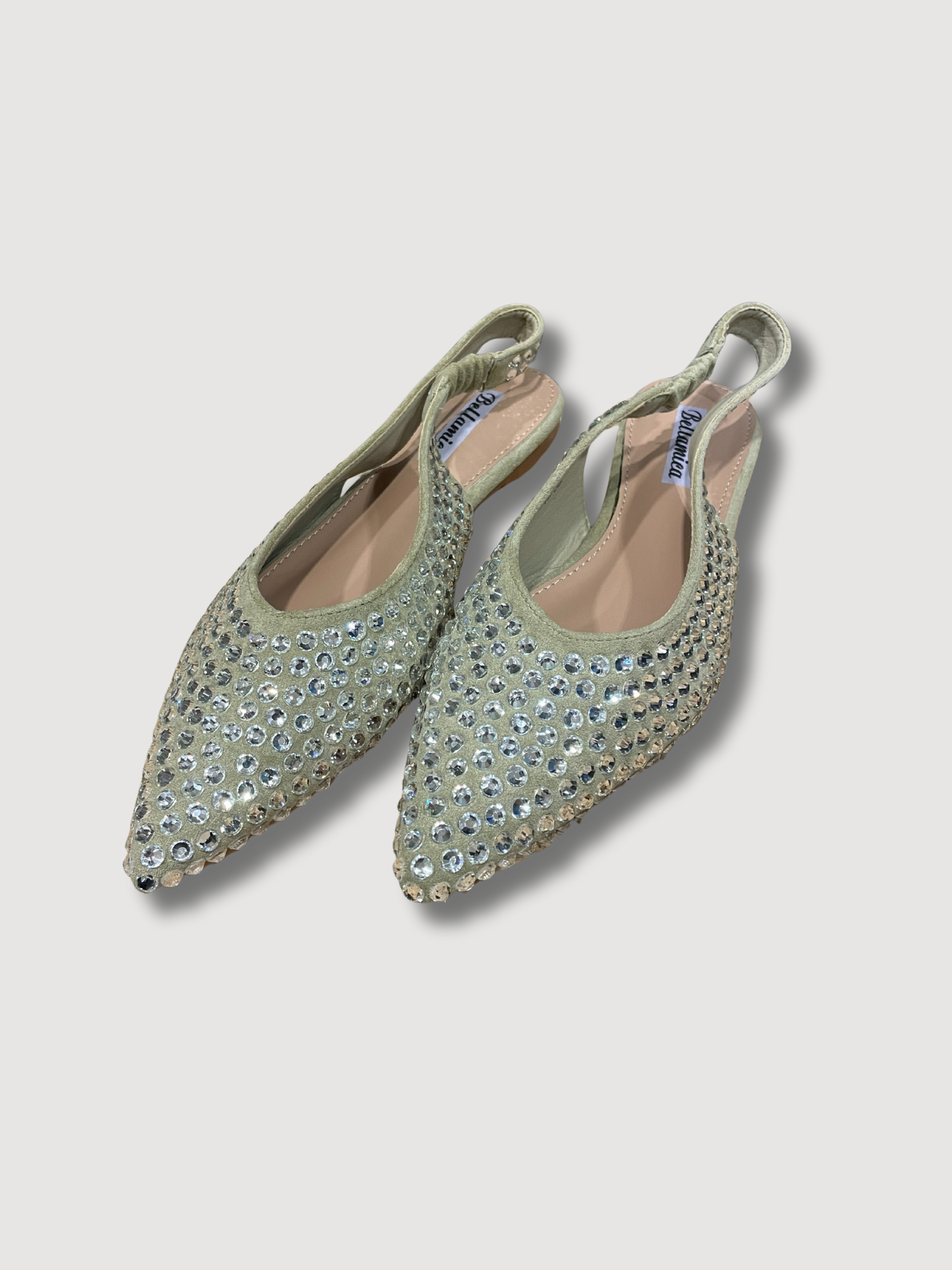 Flat a punta con strass e cinturino elastico - verde