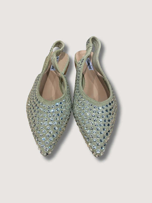 Flat a punta con strass e cinturino elastico - verde