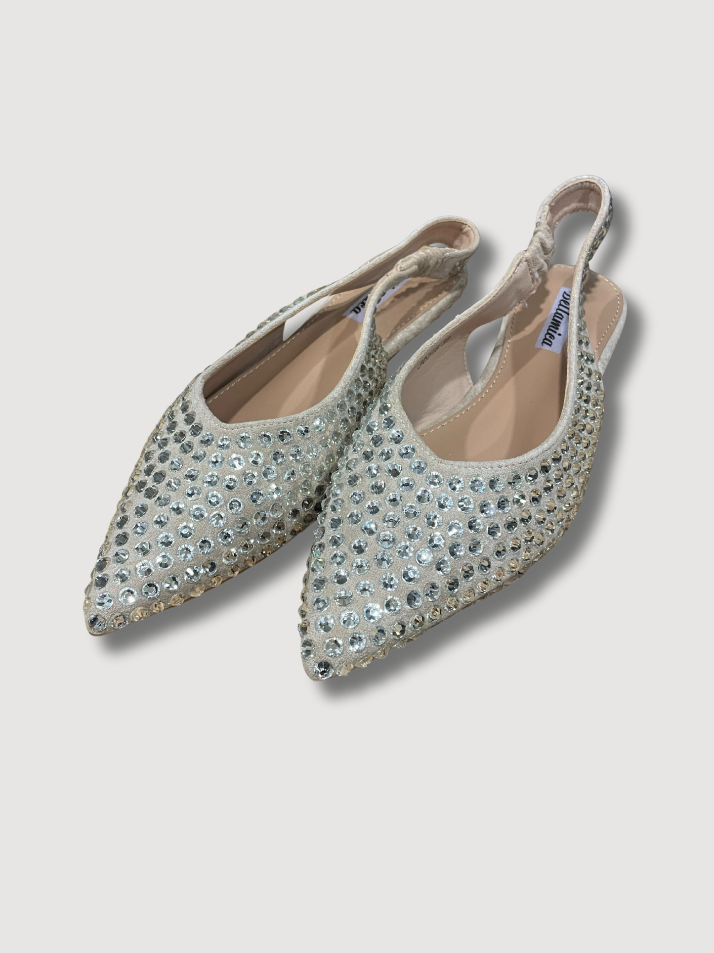 Flat a punta con strass e cinturino elastico - khaki