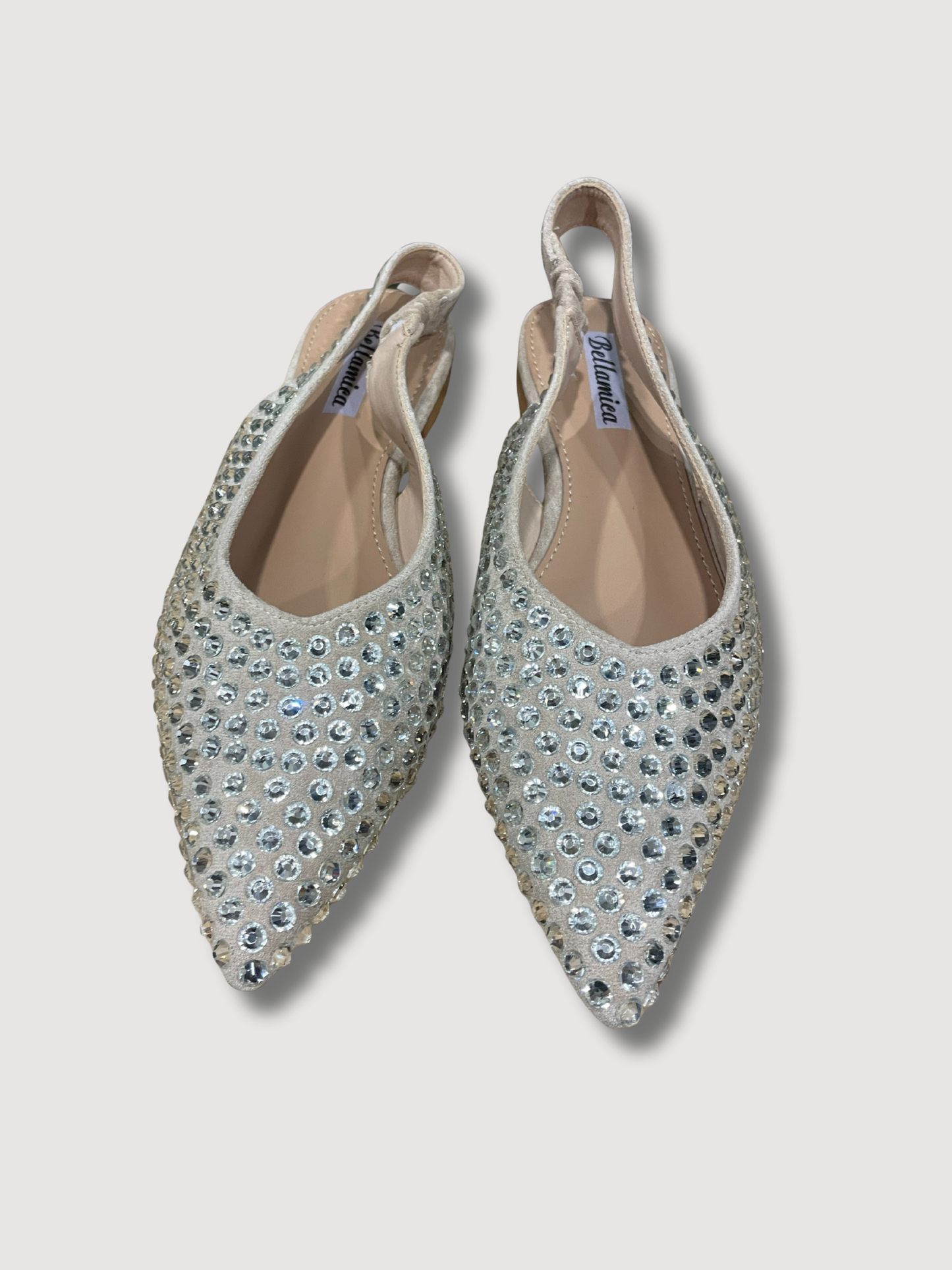 Flat a punta con strass e cinturino elastico - khaki