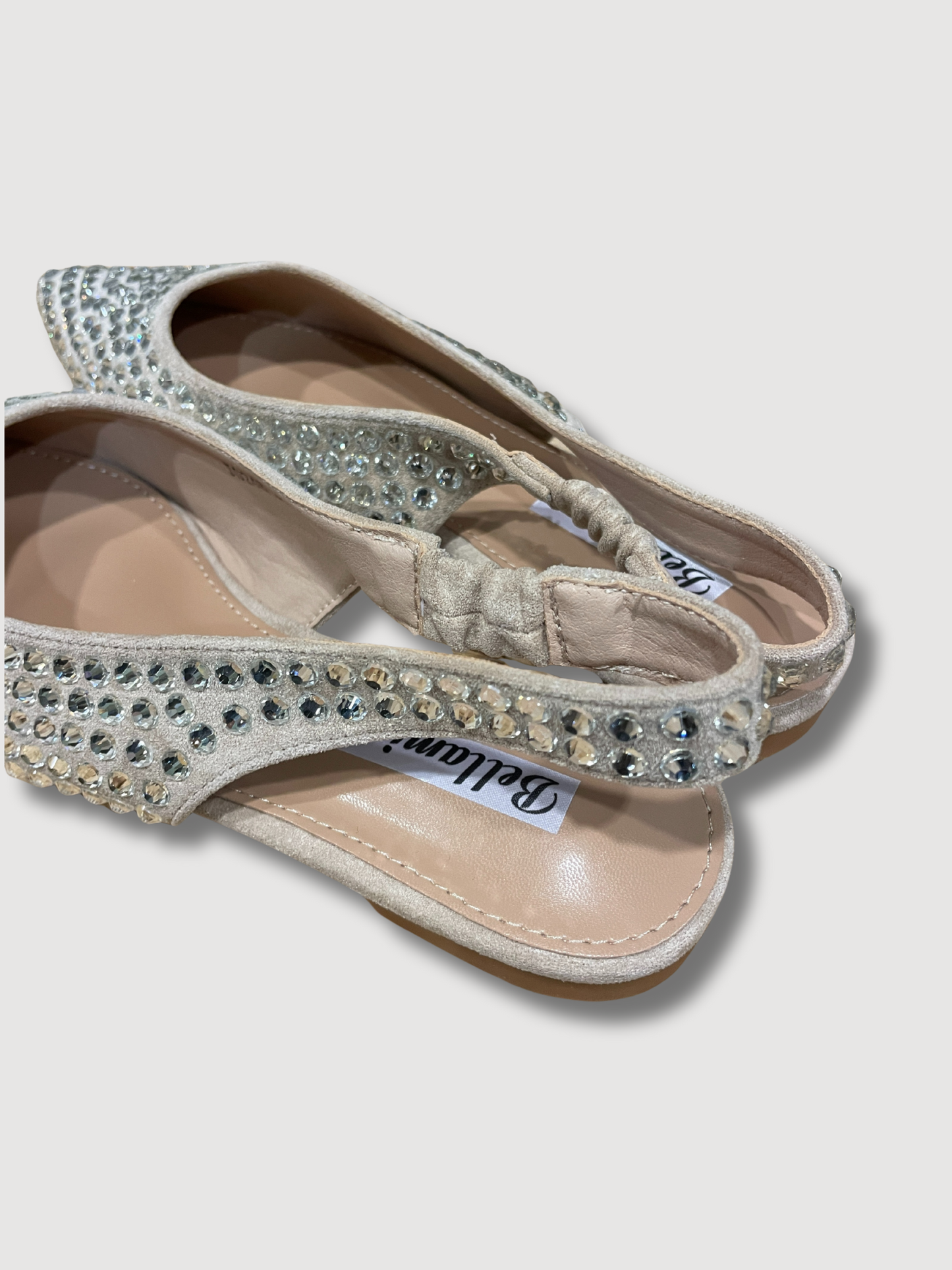 Flat a punta con strass e cinturino elastico - khaki