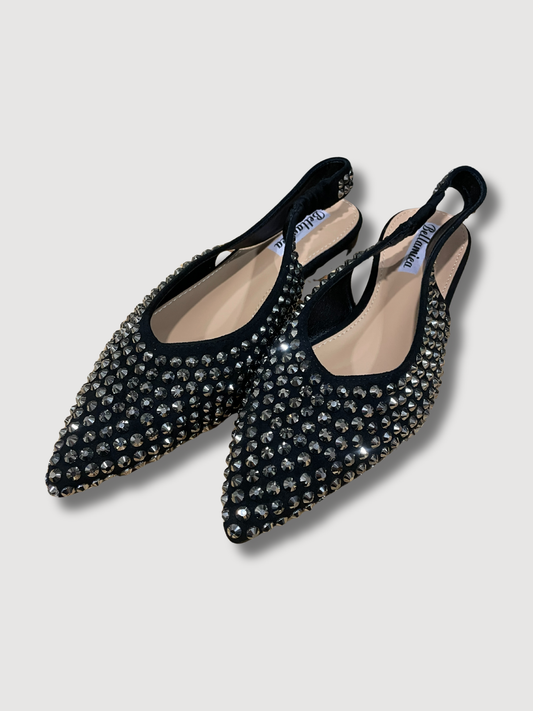 Flat a punta con strass e cinturino elastico - nero