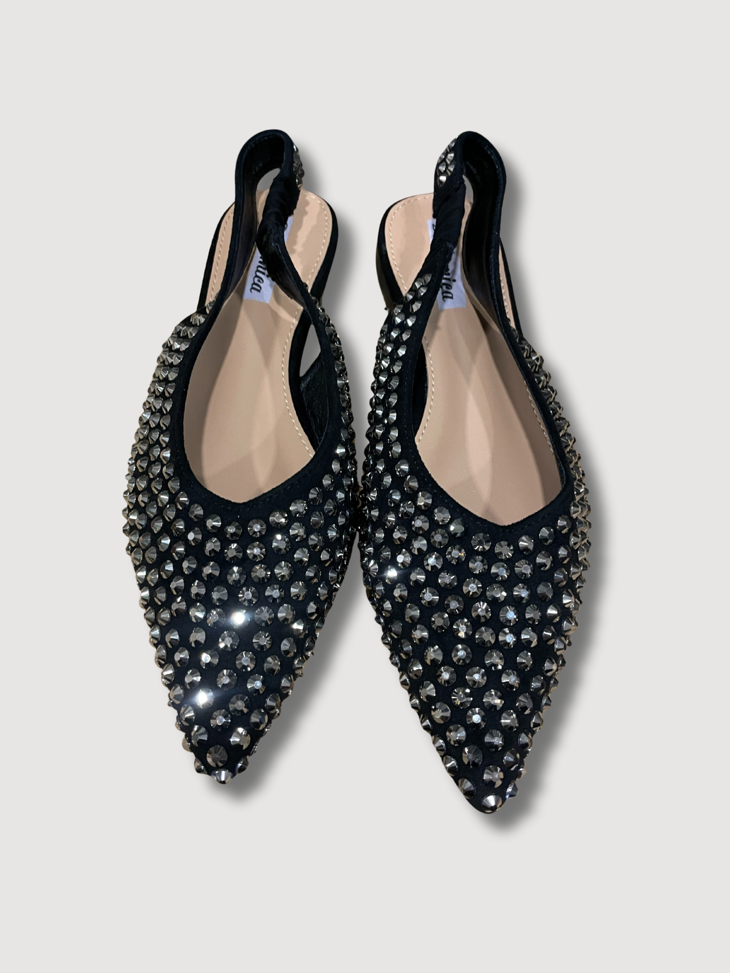 Flat a punta con strass e cinturino elastico - nero